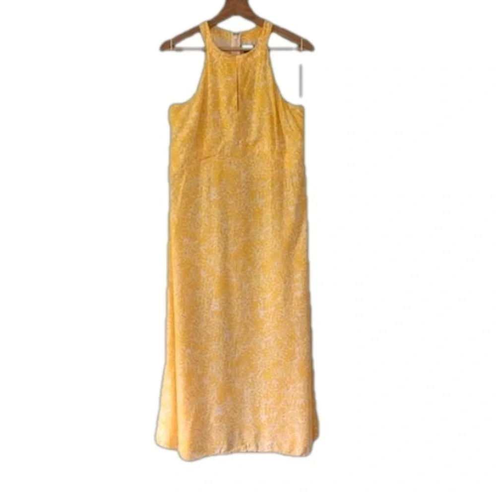 Ann Taylor Factory Petite 12P 100% Rayon Yellow Watercolour Halter Dress - Picture 13 of 13
